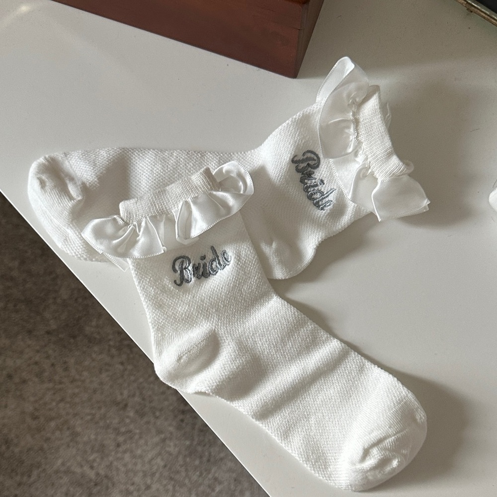 White Ruffled Bride Socks